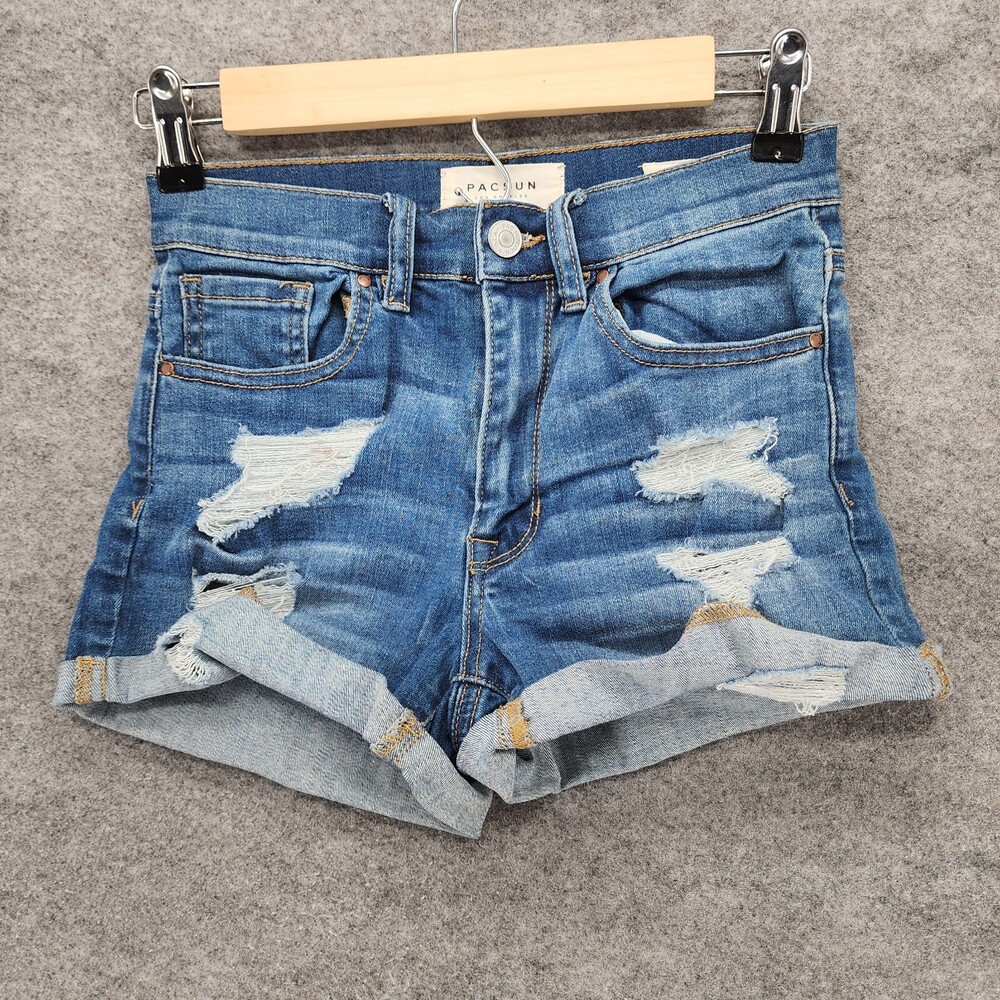 Pacsun Shorts Womens 24 Shortie Distressed Blue Denim